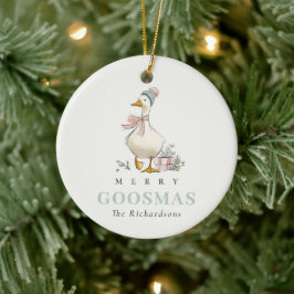 Winter Goose Christmas Funny Merry Goosmas Photo Julgransprydnad Keramik