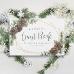 Winter Gräs Cone Greenery Watercolor Bröllop Gästböcker<br><div class="desc">Den här eleganten har bok som gästgäst på vintern ett guld-geometriskt ram som har dekorerats med pinekoner,  gräs-spriggar och andra grönska,  och snöbär. Baksidan har en grönt vattenfärg struktur. Hitta matchande produkter i samlingen,  eller meddela mig genom Zazzle-Chattan om du behöver designtsvagheter eller flera matchande produkter.</div>