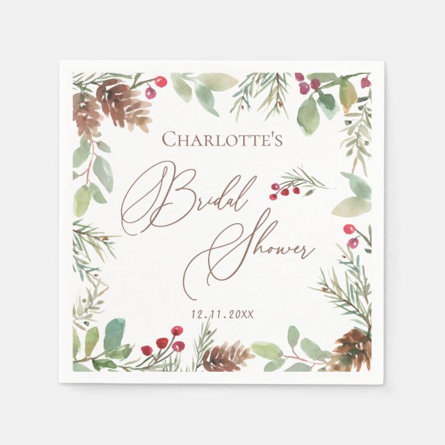 Winter Gräs Cones Red Berry Möhippa Pappersservett (Framsidan)