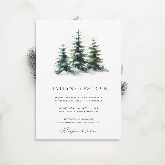 Winter Gräs Elegant Modern minimalistisk Bröllop Inbjudningar (winter wedding invitation christmas botanical modern sleek pine tree elegant contemporary)