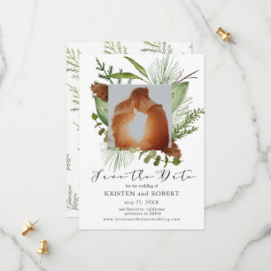Winter Gräs Greenery Photo Save Date Card Spara Datumet