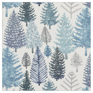 Winter Gräs Träd Blue Grått  Tyg