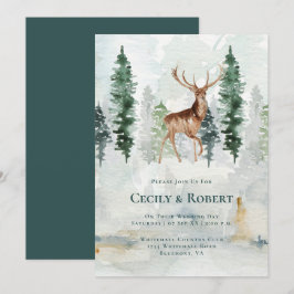 Winter Gräs Träd Forest Hjort Antlers Bröllop Inbjudningar