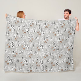 Winter Gräs Träd och Cute Hjort Fleece Blanket