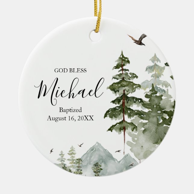 Winter Gräs Träd-skogen Baptism Välsigna dig Julgransprydnad Keramik (Framsidan)