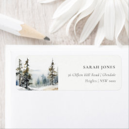 Winter Gräs Träd Snö landskapet Watercolor Adress Returadress Etikett