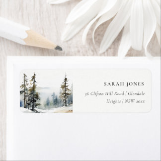 Winter Gräs Träd Snö landskapet Watercolor Adress Returadress Etikett