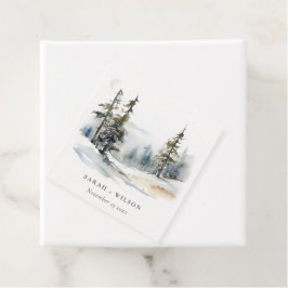 Winter Gräs Träd Snö landskapet Watercolor Bröllop Gåvor Etiketter