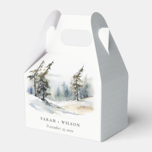 Winter Gräs Träd Snö landskapet Watercolor Bröllop Presentaskar