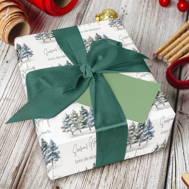 Winter Gräs Träd Watercolor Anpassningsbar Presentpapper (Christmas holiday custom wrapping paper roll. )