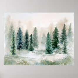 Winter Gräs Träd Watercolor liggande Poster