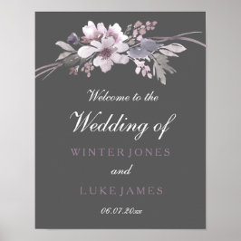 Winter Grått Blommigt Watercolor Bröllop Poster