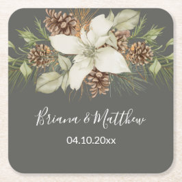 Winter Grått-Elegant-skript Bröllop Underlägg Papper Kvadrat