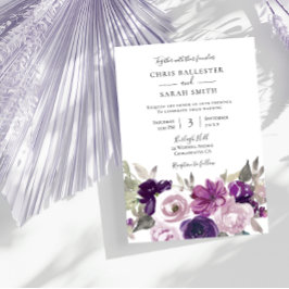 Winter Grått: Lila Lavender Blommigt Bröllop Inbjudningar