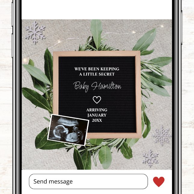 Winter Gravid Little Secret Snowflake Sonogram Meddelande (winter photo pregnancy announcement card ultrasound sonogram little secret snowflake)