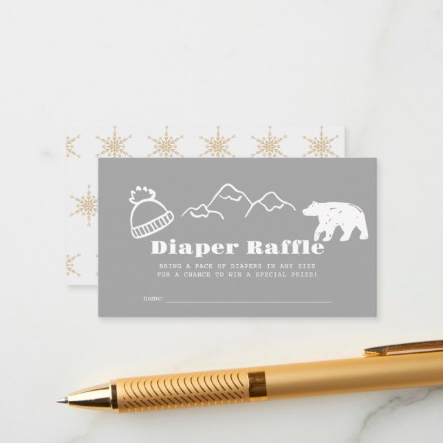 Winter Gray Hand-Drawn Baby Diaper Raffle Ticket Tilläggskort (Fram/Back In Situ)