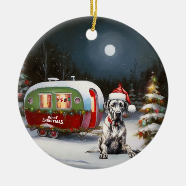 Winter Great dane Caravan jul Äventyr Julgransprydnad Keramik (Framsidan)