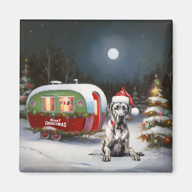 Winter Great dane Caravan jul Äventyr Magnet (Framsidan)