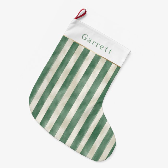 Winter Green Cream Stripes Christmas Stor Julstrumpa (Framsidan (Hängande))