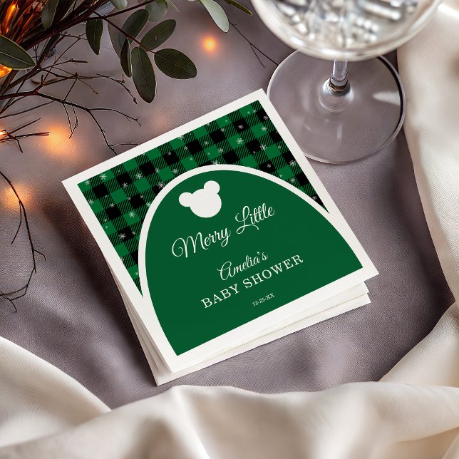 Winter Green Plaid Merry Little Baby Shower Pappersservett (Skapare uppladdad)