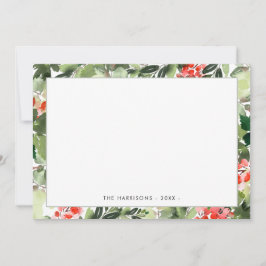 Winter Greenery and Red Berries Holiday Note Card Anteckningskort
