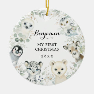 Winter Greenery Arktis Animals Baby 1:a jul Julgransprydnad Keramik
