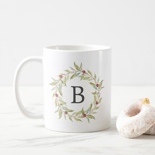 Winter Greenery Berries Wandeans Monogram jul Kaffemugg (Med munk)