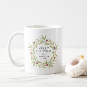 Winter Greenery Berries Wandeans Monogram jul Kaffemugg