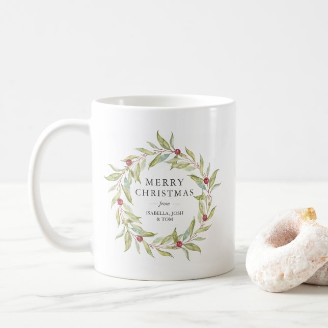 Winter Greenery Berries Wandeans Monogram jul Kaffemugg (Med munk)