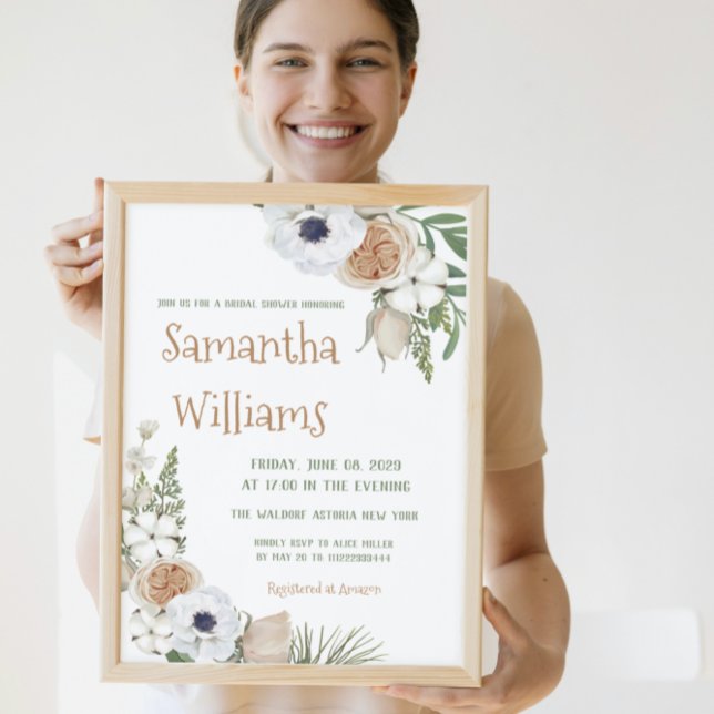 Winter Greenery Blommigt Cotton Gräs Möhippa Inbjudningar (Skapare uppladdad)