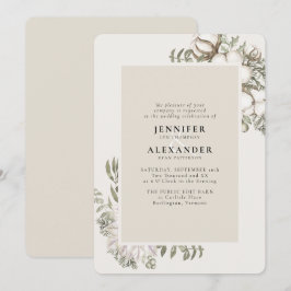 Winter Greenery Blommigt Ivory Cream Bröllop Inbjudningar