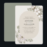 Winter Greenery Blommigt Oval Bröllop Inbjudningar<br><div class="desc">Elegant Vinterbröllopsinbjudan med en vattenfärg,  evergreen grey med vita blommor och poinsettia runt ett ovalt ram</div>