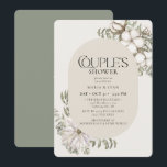 Winter Greenery Blommigt Oval Couples Shower Inbjudningar<br><div class="desc">Vinterparets Shower-inbjudan med en vattenfärg evergreen grey med vita blommor runt en oval ram</div>