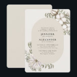 Winter Greenery Blommigt Oval Cream Ivory Bröllop Inbjudningar<br><div class="desc">Elegant Vinterbröllopsinbjudan med en vattenfärg,  evergreen grey med vita blommor och poinsettia runt ett ovalt ram</div>
