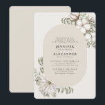 Winter Greenery Blommigt Oval Cream Ivory Bröllop Inbjudningar<br><div class="desc">Elegant Vinterbröllopsinbjudan med en vattenfärg,  evergreen grey med vita blommor och poinsettia runt ett ovalt ram</div>