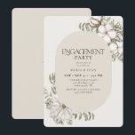 Winter Greenery Blommigt Oval Ivory Förlovningsfes Inbjudningar<br><div class="desc">Elegant Vinterinbjudan till förlovningsfest med en vattenfärg evergreen grey med vita blommor runt ett ovalt ram</div>
