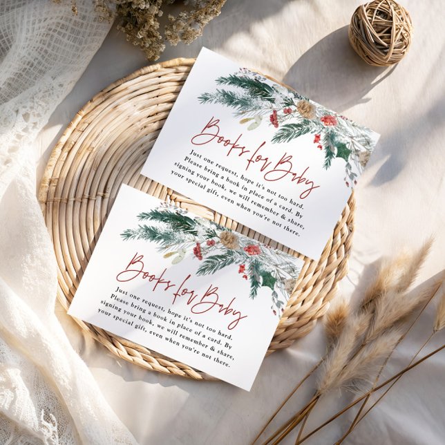 Winter Greenery Books For Baby Shower Card Tilläggskort (Skapare uppladdad)