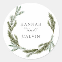 Winter Greenery Bröllop Classic Round Sticker