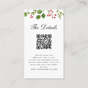 Winter Greenery Bröllop-informationskort med QR-ko Placeringskort