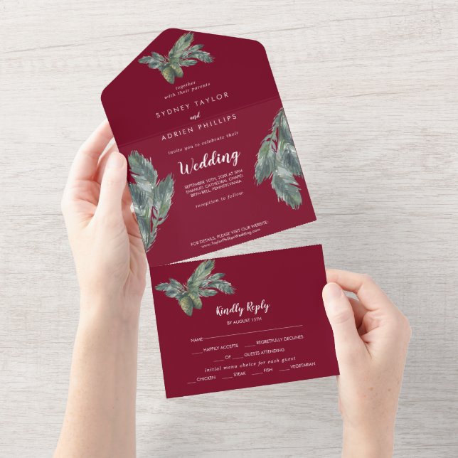 Winter Greenery Burgundy Bröllop (Tearaway)