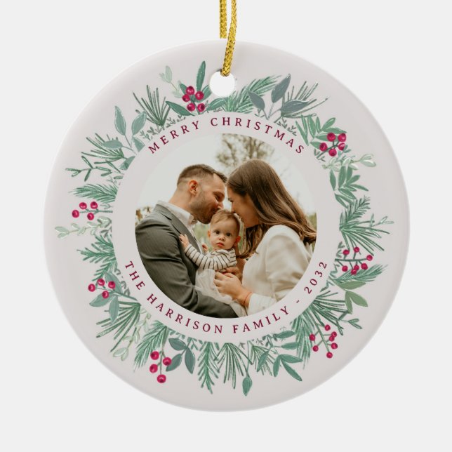 Winter Greenery Christmas Photo Wreath Ornament (Framsidan)