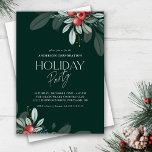 Winter Greenery Corporate Julfest Inbjudningar<br><div class="desc">Den här elegantens inbjudan till företagets julfest innehåller vackra vintergröna och bär. Den mörk grönt bakgrunden accentueras med handskriven stil-text i vitt trendig.</div>