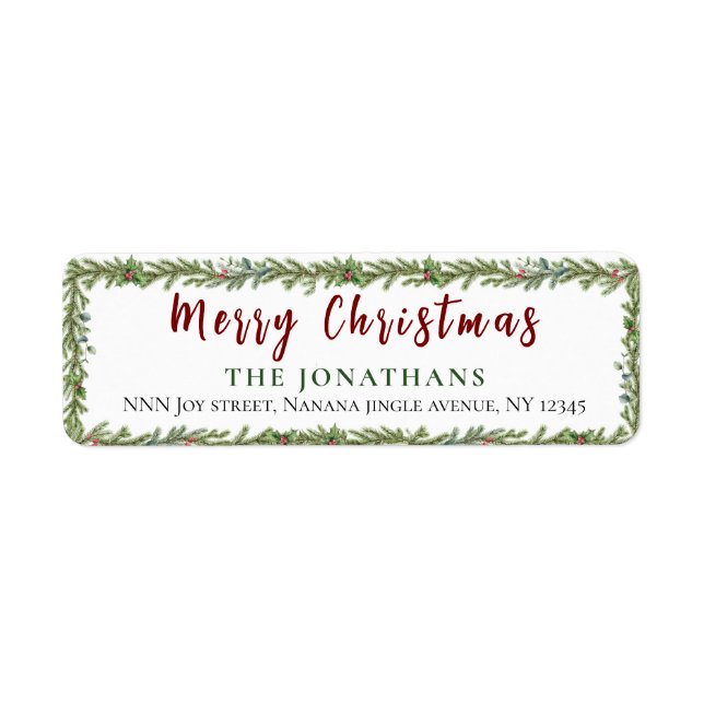  Winter Greenery Elegant Christmas Return Address Returadress Etikett (Framsidan)