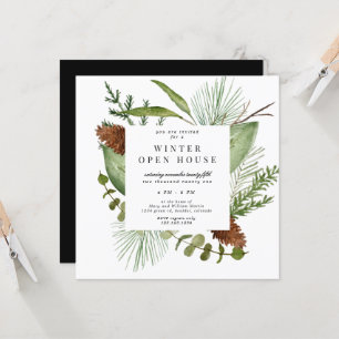 Winter Greenery Elegant Square Open House Inbjudningar