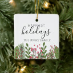 Winter Greenery Foliage Personlig Julgransprydnad Keramik<br><div class="desc">Vinter-vismisk grönt löv med skript och skript och modern typografi</div>