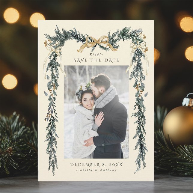 Winter Greenery Garland Wedding Photo Ivory Spara Datumet (Skapare uppladdad)