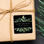 Winter Greenery Glad helg Fyrkantigt Klistermärke<br><div class="desc">Elegant botaniska helgdag-klistermärken med frasen "Glad helg" och din familj namn i vita bokstäver inramade med ljust och mörk grönt vattenfärgat blad. De gröna vinterklistermärkena är perfekter för presentemballering,  förseglande helgdag,  helgdag favärdessäckar med mera!</div>