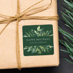 Winter Greenery Glad helg Fyrkantigt Klistermärke<br><div class="desc">Elegant botaniska helgdag-klistermärken med frasen "Glad helg" och din familj namn i vita bokstäver inramade med ljust och mörk grönt vattenfärgat blad. De gröna vinterklistermärkena är perfekter för presentemballering,  förseglande helgdag,  helgdag favärdessäckar med mera!</div>