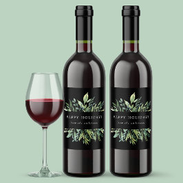 Winter Greenery Glad helg Vinflaska Etikett