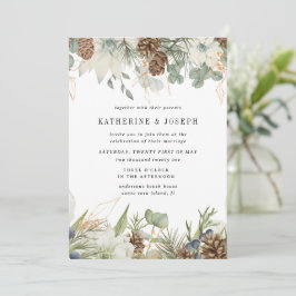 Winter Greenery Golden Elegant bröllop Inbjudan